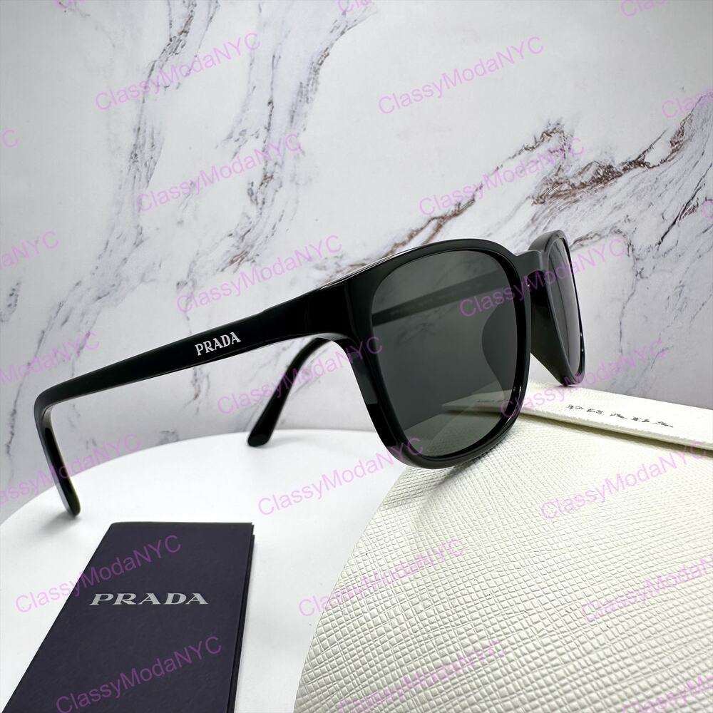 New PRADA Sunglasses Black Aviator Square Mens Letter Logo Grey Lens 52-18-140mm
